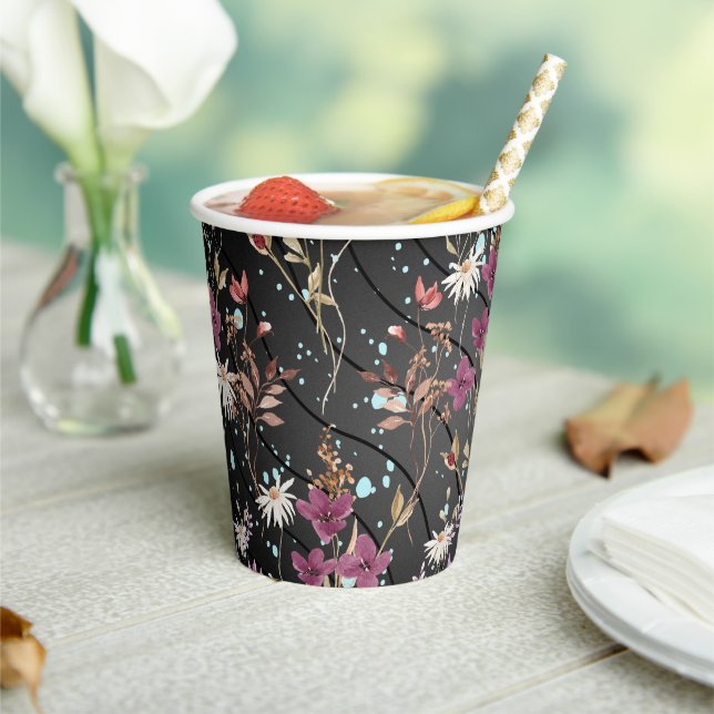 Gobelets En Papier Fleurs sauvages élégants de Retro Boho (Insitu)