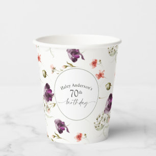 Gobelets En Papier Fleurs sauvages pour 70e anniversaire Floral Fémin