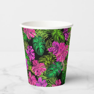 Gobelets En Papier Fleurs tropicales et plantes en noir