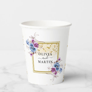 Gobelets En Papier Fleurs Violettes Bleues Tasse en Papier Mariage Ca