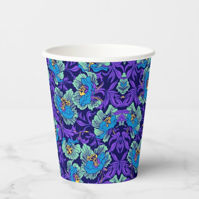 Gobelets En Papier Fleurs violettes et bleues William Morris (Recto)
