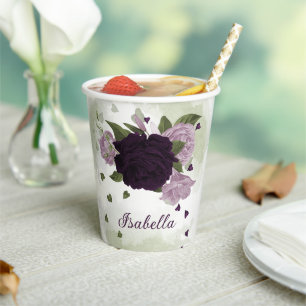Gobelets En Papier fleurs violettes foncées et claires verdure gobele