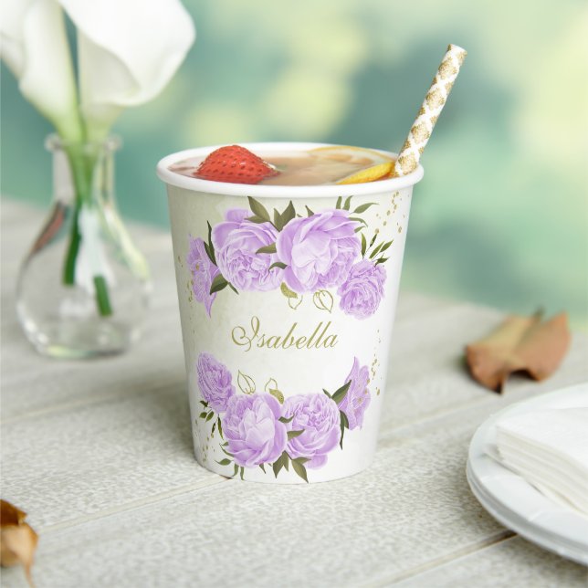Gobelets En Papier fleurs violettes romantique verdure tasses en papi (Insitu)