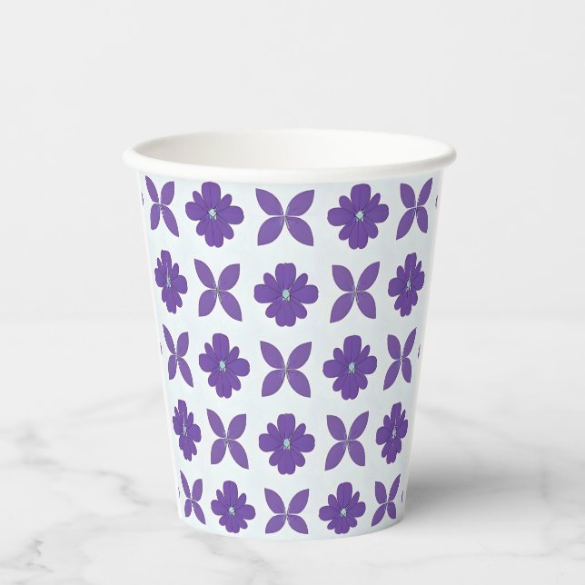 Gobelets En Papier Fleurs violettes sur fond clair (Recto)