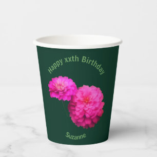 Gobelets En Papier Fleurs Zinnia rose Personnalisées fête d'anniversa