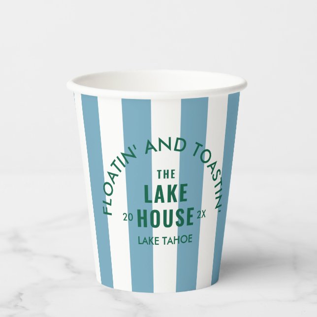 Gobelets En Papier Floatin' Et Toastin' The Lake House Blue Stripe (Recto)