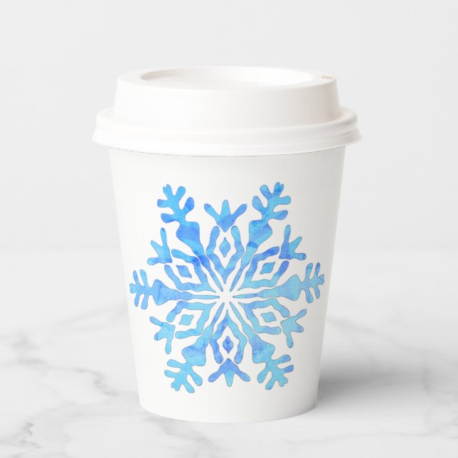 Gobelets En Papier Flocon de neige en bleu (Recto)