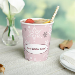 Gobelets En Papier Flocon de neige hivernal rose pâle Joyeux Annivers