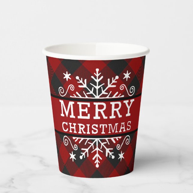 Gobelets En Papier Flocon de Noël Joyeux Noël à carreaux  (Gauche)