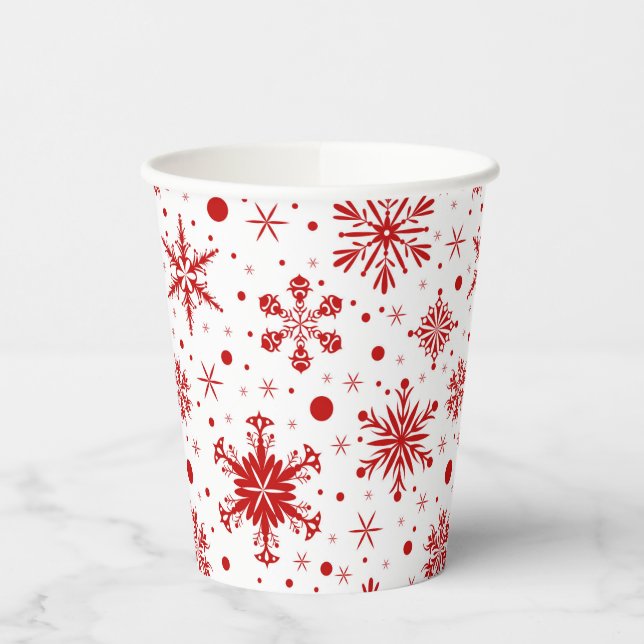Gobelets En Papier Flocons de neige rouges  (Gauche)