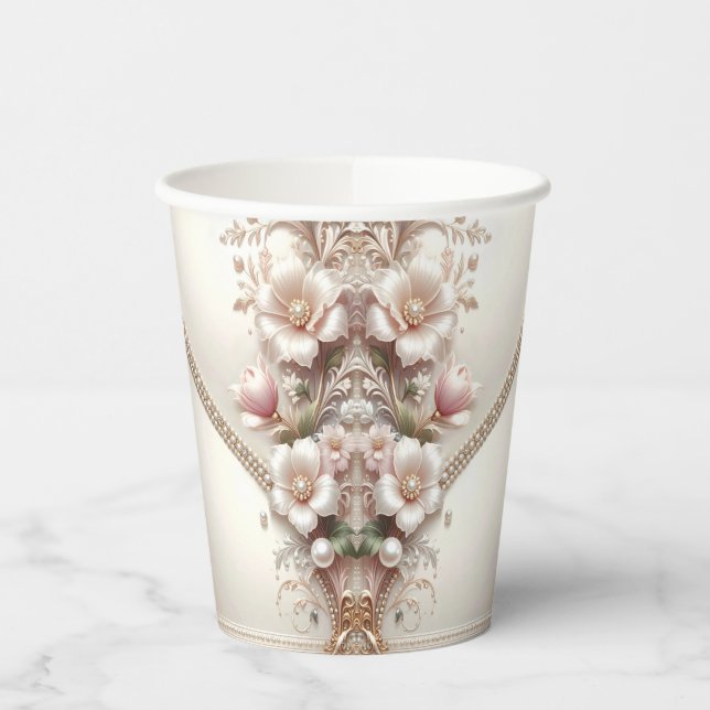 Gobelets En Papier Floral and Pearl Embellishments Paper Cups (Gauche)