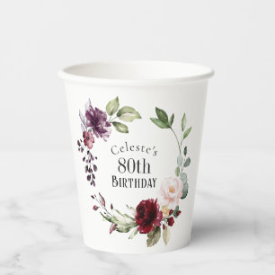 Gobelets En Papier Floral coloré Élégant 80e anniversaire