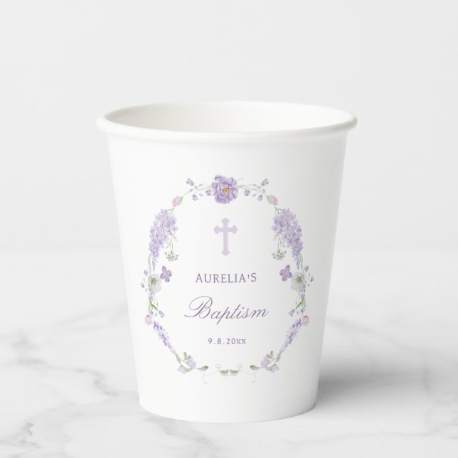 Gobelets En Papier Floral Lilac Lavender Wreath Baptism (Recto)