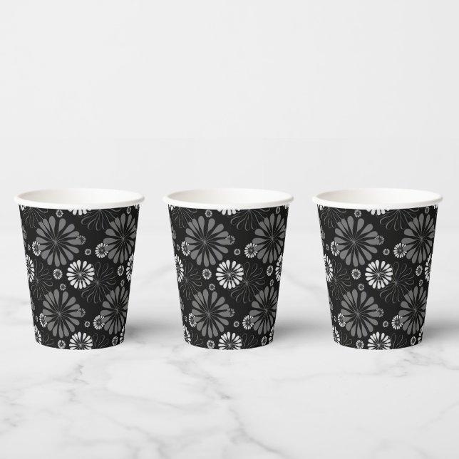 Gobelets En Papier Floral noir et blanc rétro (Multi)