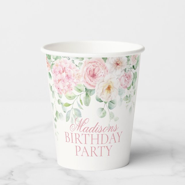 Gobelets En Papier Floral rose Hydrangea Botanique Fleurit Anniversai (Verso)