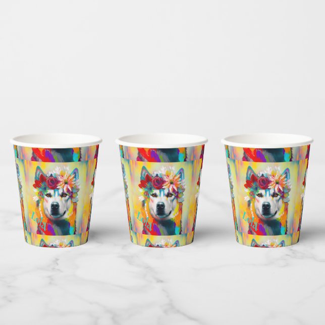 Gobelets En Papier Floral Sibérien Husky (Multi)