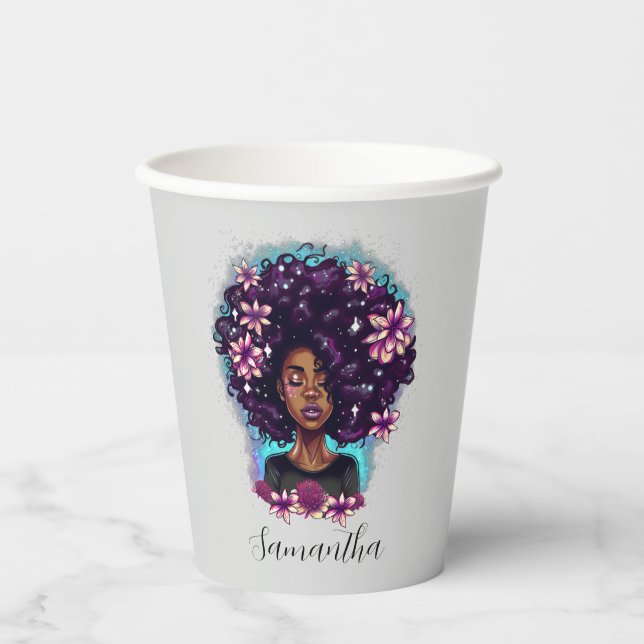 Gobelets En Papier Floral Sparkling Afro Femme (Recto)