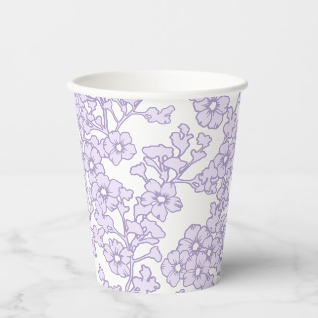 Gobelets En Papier Floral Trellis Purple - White (Recto)