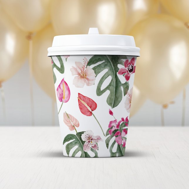 Gobelets En Papier Floral tropical coloré (Colorful Tropical Floral Decor Paper Cups by Painted Paperie
)