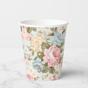 Gobelets en papier floraux bleu rose jaune