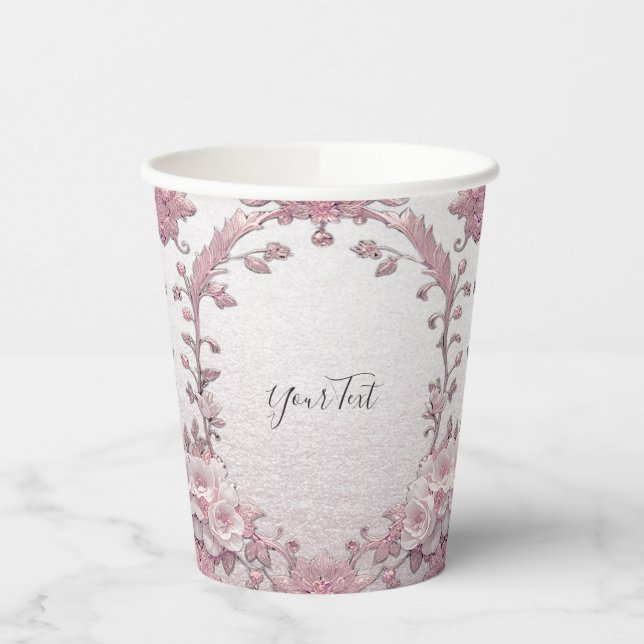 Gobelets en papier floraux roses uniques (Gauche)