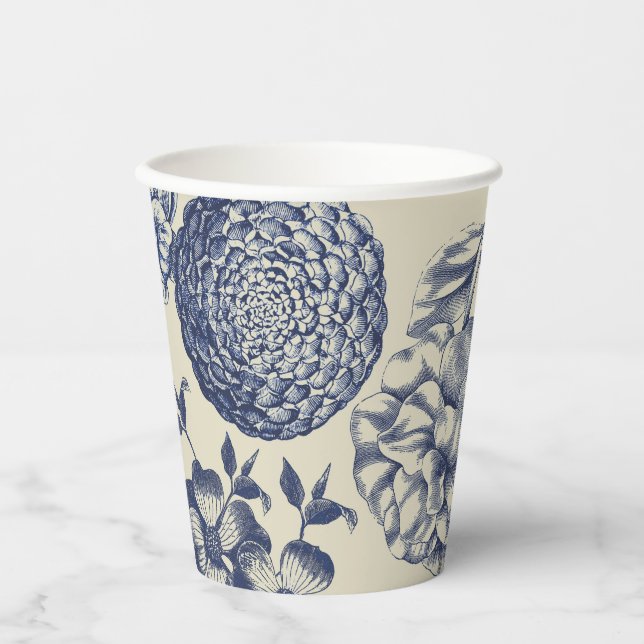 Gobelets En Papier Flore d'impression florale de fleurs bleues antiqu (Recto)