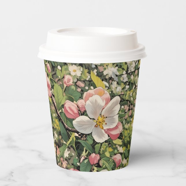 Gobelets En Papier Flores printanières - Coupe du papier (Recto)