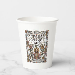 Gobelets En Papier Foi en Jésus Art Populaire Foi Chrétienne Jésus Ar