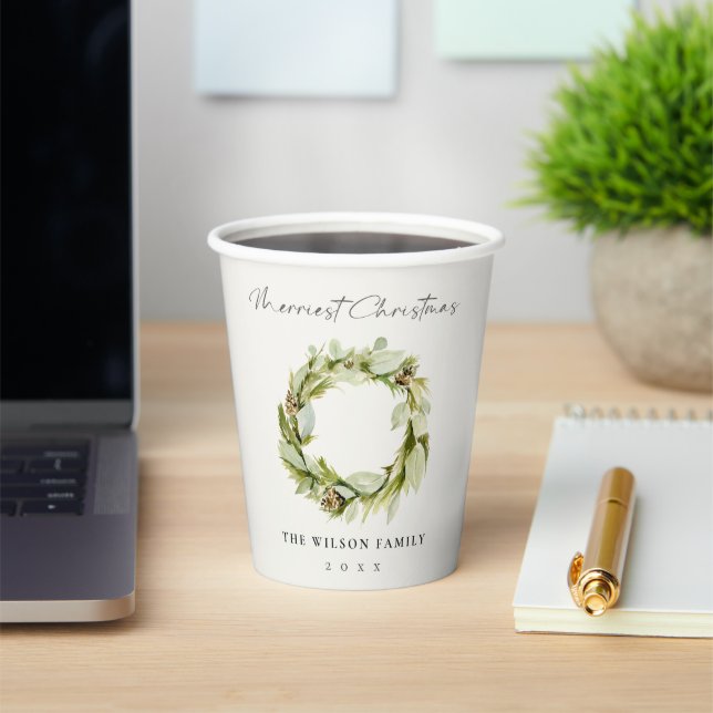 Gobelets En Papier Folithe vert Wreath d'hiver Joyeux Noël (Insitu)