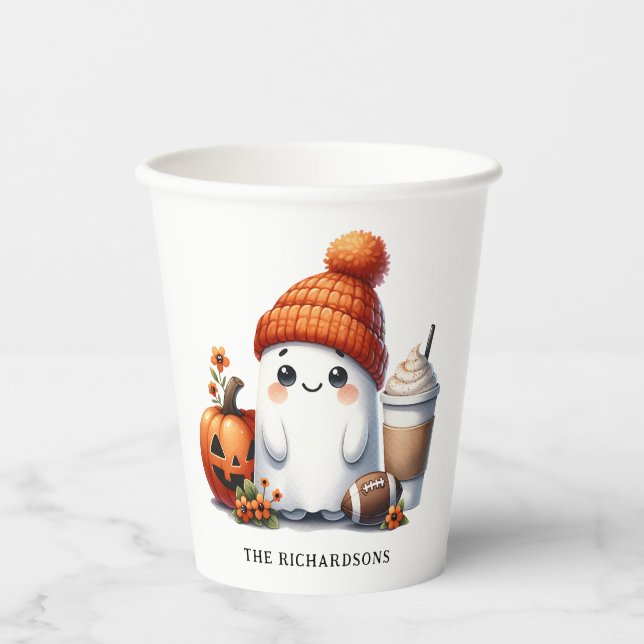 Gobelets En Papier Football Halloween Cute Fête des Enfants Fantôme (Recto)