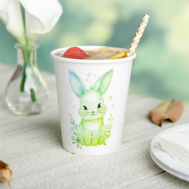 Gobelets En Papier Forest Animal Baby Shower Pastel Green Bunny Party (Insitu)