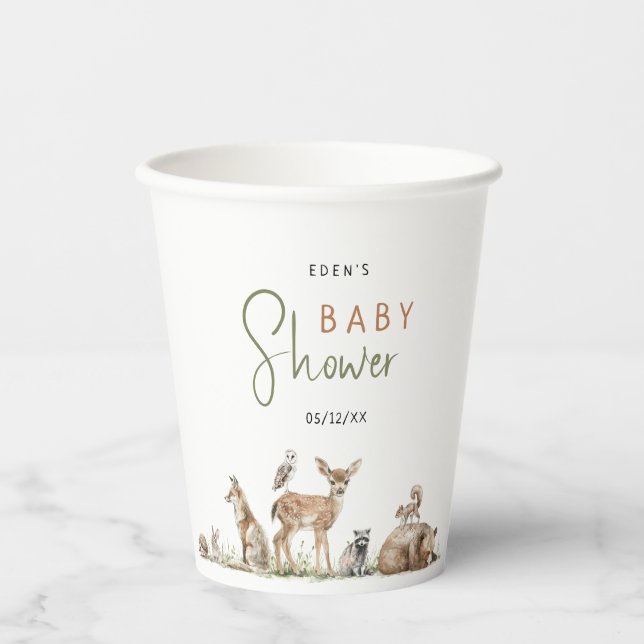 Gobelets En Papier Forêt Bois Animaux Aventure Baby shower (Recto)