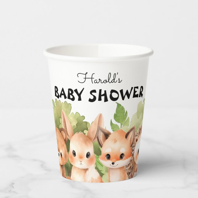 Gobelets En Papier Forêt de louveteau Créatures bébé garçon douche (Gauche)
