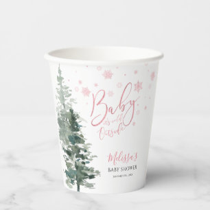 Gobelets En Papier Forêt d'hiver rose Il fait froid dehors Baby showe