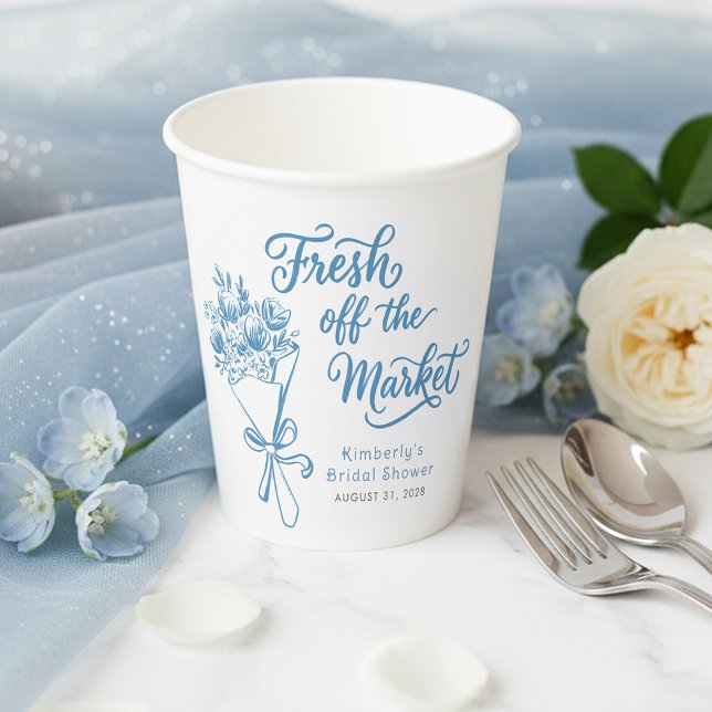 Gobelets En Papier Frais Éclos Dusty Blue Enterrement de Vie de Jeune (Dusty Blue Bridal Shower Cups Fresh Off The Market)