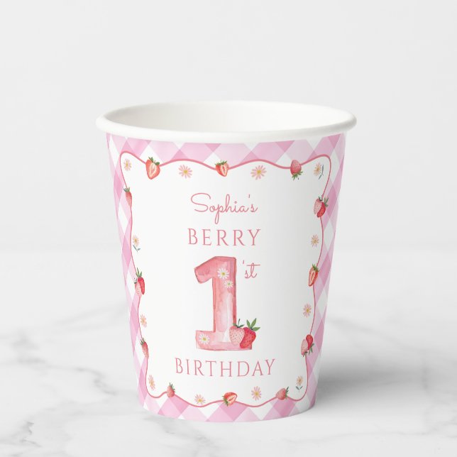 Gobelets En Papier Fraise 1er Anniversaire Fête Berry First Sweet (Recto)