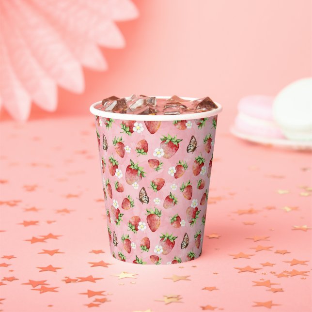 Gobelets En Papier Fraise avec papillon (Insitu)