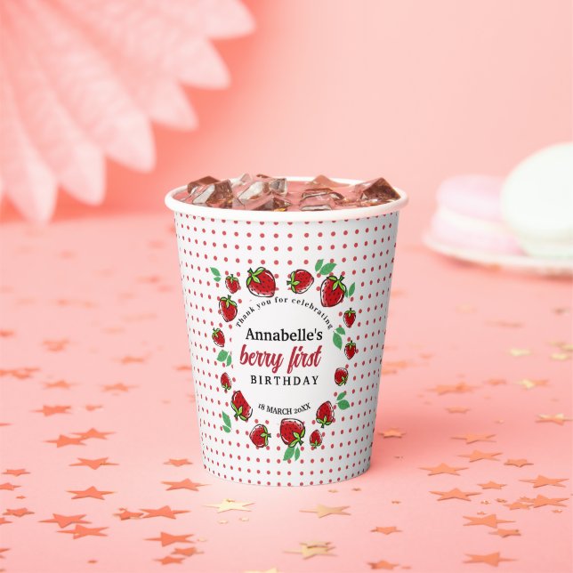 Gobelets En Papier Fraise Berry 1ère fête d'anniversaire (Insitu)