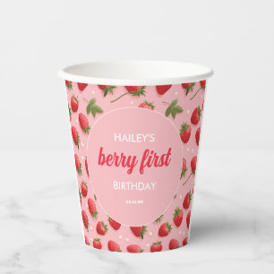 Gobelets En Papier Fraise Berry Première fête d'anniversaire