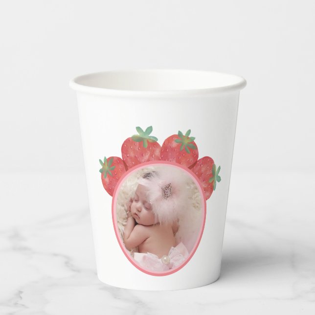 Gobelets En Papier Fraise Berry Sweet Girl Anniversaire avec photo (Verso)