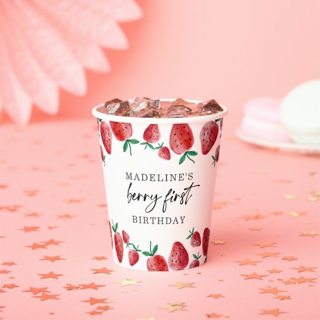 Gobelets En Papier Fraise Berry Sweet Girl Premier anniversaire (Insitu)