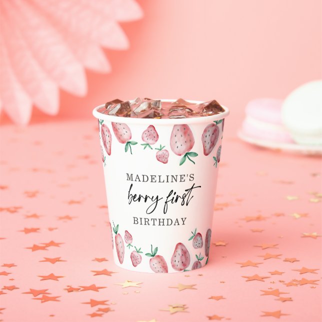 Gobelets En Papier Fraise Berry Sweet Girl Premier Anniversaire Papie (Insitu)