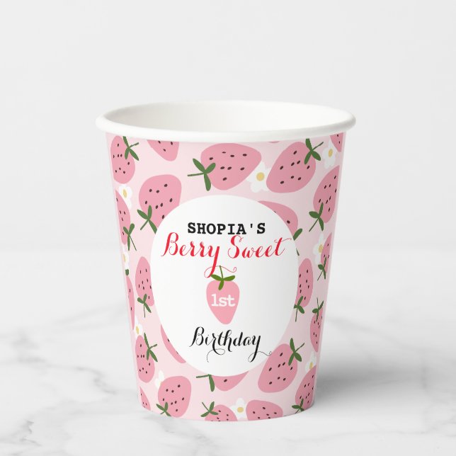 Gobelets En Papier Fraise délice premier anniversaire (Recto)