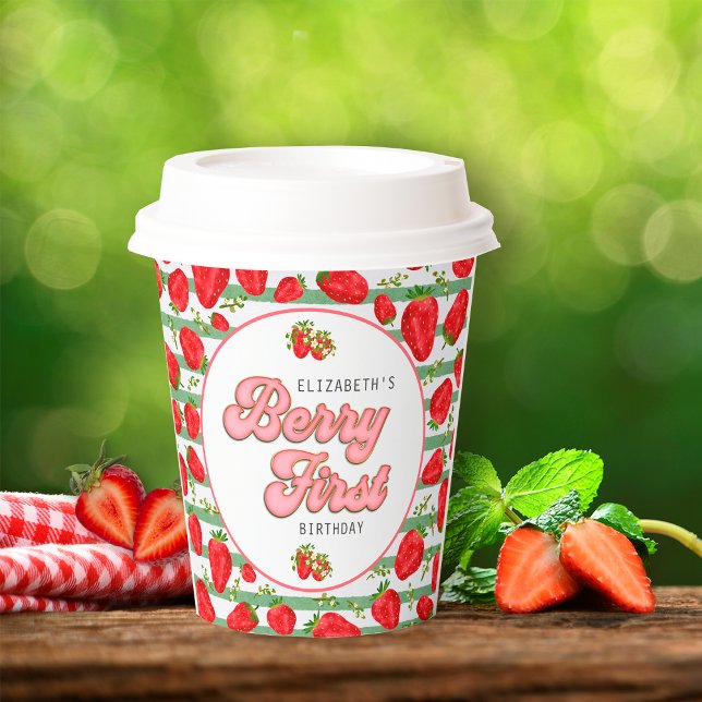 Gobelets En Papier Fraise Rouge Rayures Vertes et Blanches Baie en Pr (Créateur téléchargé)