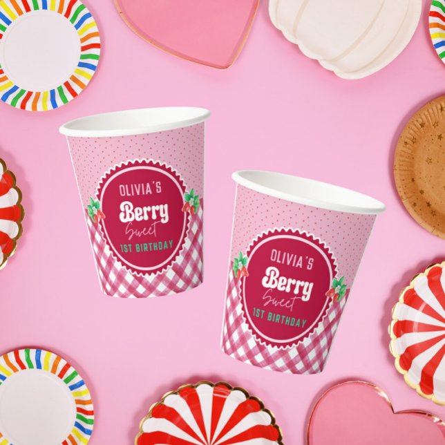 Gobelets En Papier Fraise Shortcake 1er anniversaire Fille fête (Strawberry Shortcake 1st Birthday Girl Party Paper Cup)