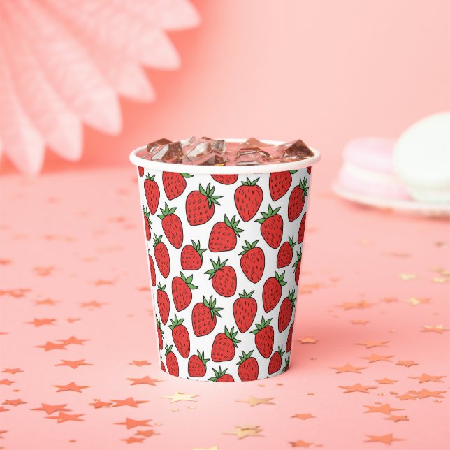 Gobelets En Papier Framboise | Fun Fruit Theme Party Drinkware (Insitu)