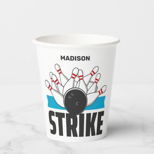 Gobelets En Papier Frappe Bowling Nom Personnalisé (Recto)