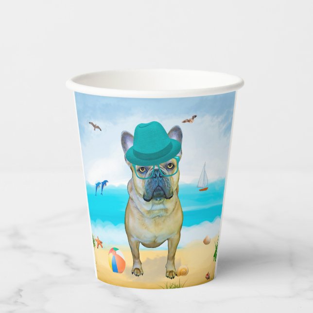 Gobelets En Papier French Bulldog sur la plage (Recto)