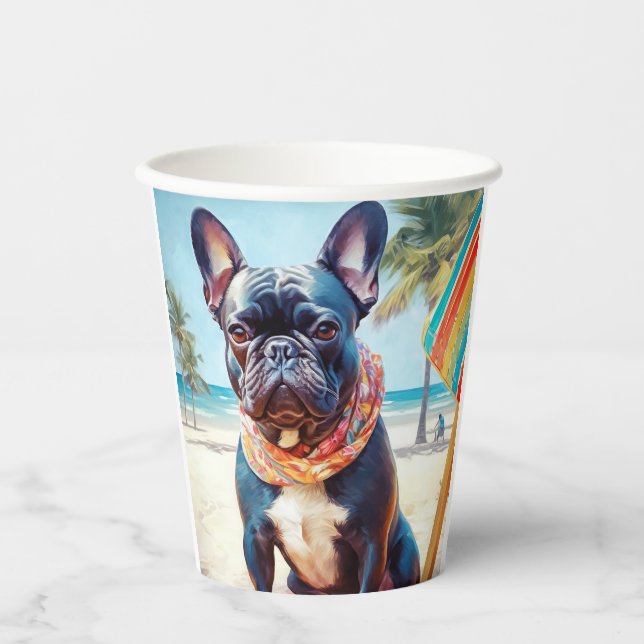Gobelets En Papier French Bulldog sur la plage, cadeau d'été pour amo (Recto)
