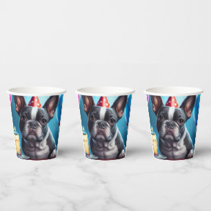 Gobelets En Papier Frenchie Birthday Bash : Un mignon Bulldog françai